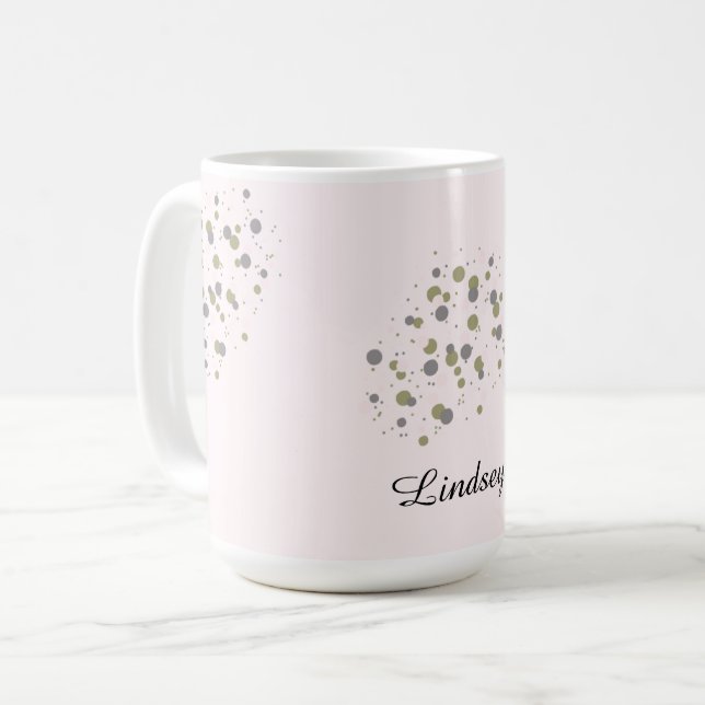 Konfettipunkter med namn kaffemugg (Framsida vänster)