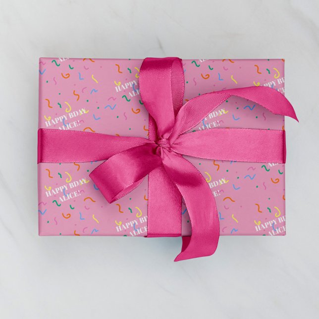 Konfettis personliga födelsedagspresent presentpapper (custom name wrapping paper, birthday gift wrap, confetti wrapping paper, personalized birthday wrap,)