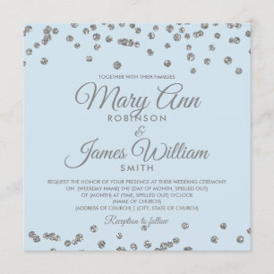 Konfettisblått elegant bröllop Silver Glitter Inbjudningar