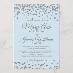 Konfettisblått elegant bröllop Silver Glitter Inbjudningar