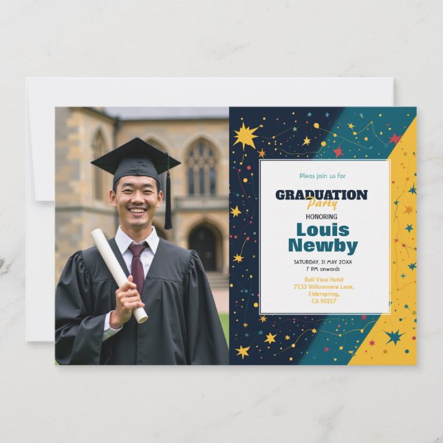 🎓Konfettistjärna-explosionen Studentenfirar 🎉 bl Inbjudningar (Framsida)