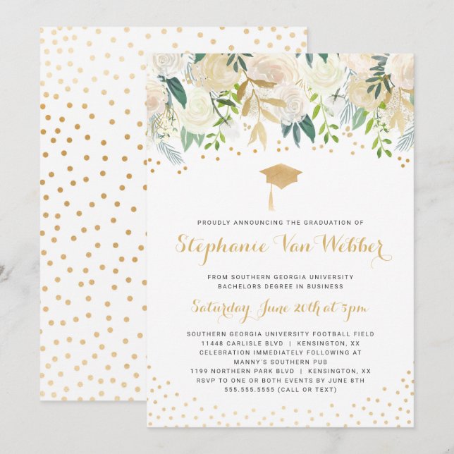 Konfettistudentenceremoni och party inbjudningar (Fram/baksida)