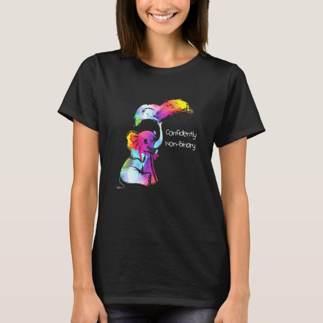 Konfidentiellt icke-binärt genderflexibelt regnbåg t shirt (Framsida)