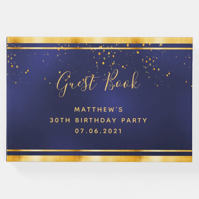 Konfietti 30års födelsedag Party mörk blått guld Gästböcker (Framsida)