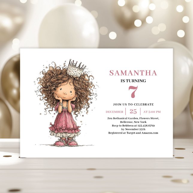 Konfiga Barn 7-års Bjudan Rosa Digital Inbjudningar (Quirky Kids 7th Birthday Invite Pink Digital)