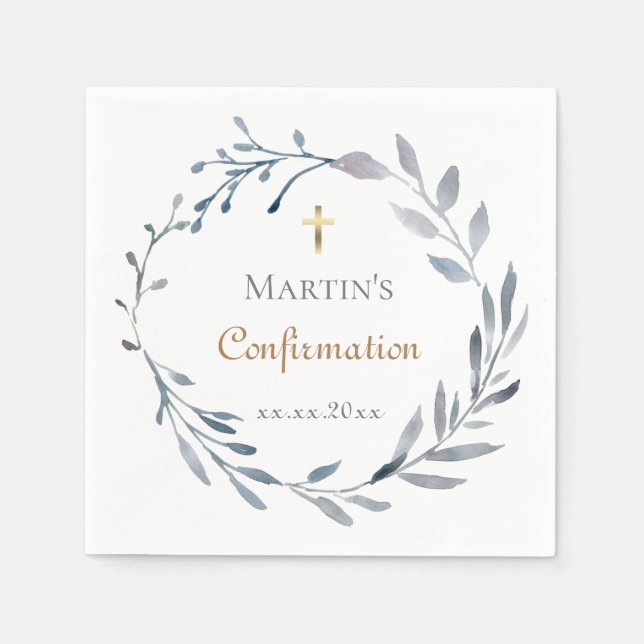 Konfirmation blå krans  pappersservett (Framsidan)