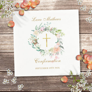 Konfirmation Guld Kors Blommig Girlang Pappersservett