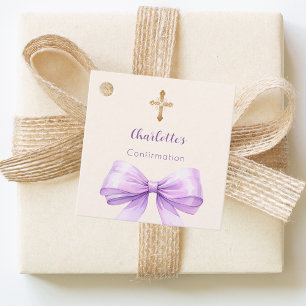 Konfirmation lavendelbowkors flicka DIY Gåvor Etiketter