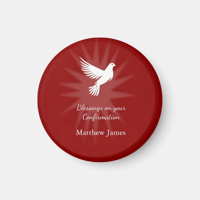 Konfirmation Religiös Röd Duv Strålar Design Magnet (Framsidan)