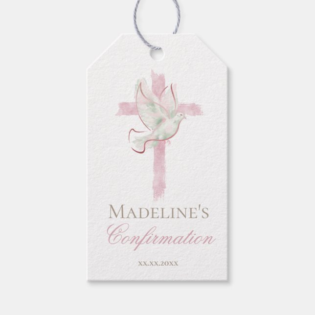 Konfirmation rosa kors presentetikett (Framsidan)