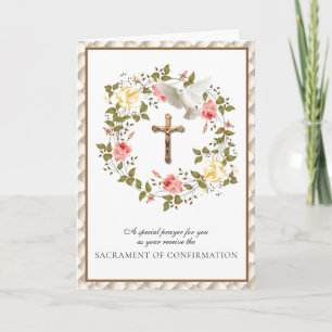 Konfirmation Sakrament Krucifix Blommig Krans Helgkort