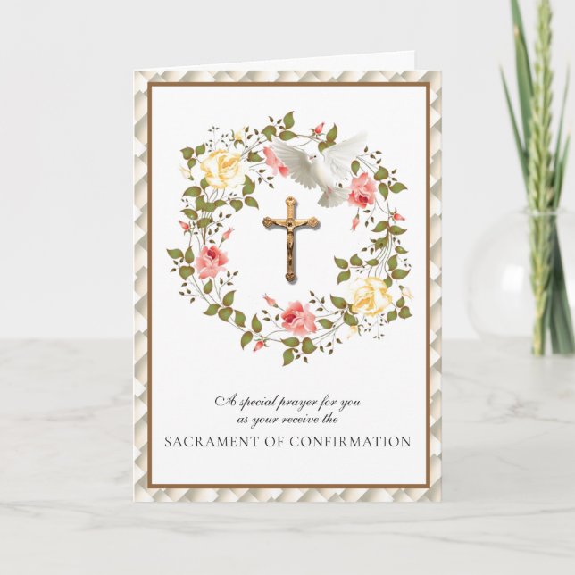 Konfirmation Sakrament Krucifix Blommig Krans  Helgkort (Framsida)