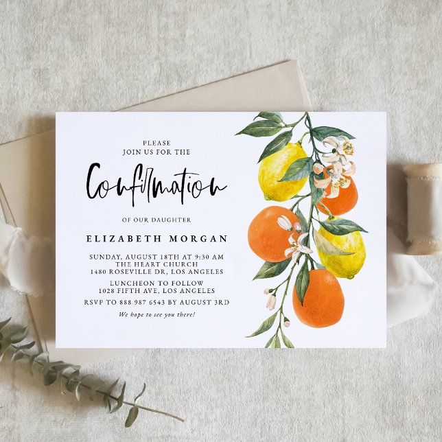 Konfirmering av botaniska Orangar och Lemon Garlan Inbjudningar (Skapare uppladdad)