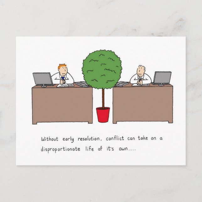 Konfliktlösning på arbetsytan, Tecknad. Vykort (Framsida)