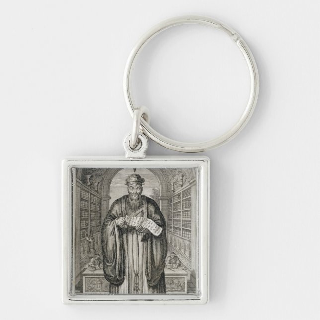 Kong-Fu-Tse eller Confucius, den mest berömda Fyrkantig Silverfärgad Nyckelring (Framsidan)