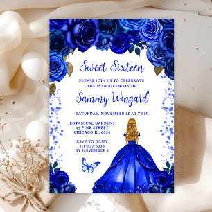 Konglig Blå Blond Hår Prinsessa Sweet Sixteen Inbjudningar