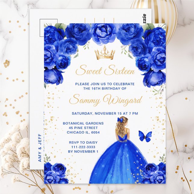 Konglig blå blond hårs prinsessa Sweet Sixteen Vykort (Skapare uppladdad)