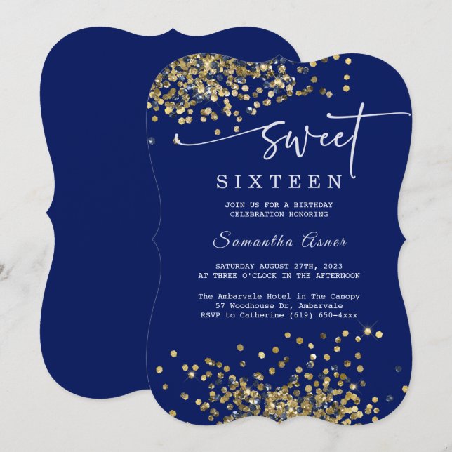Konglig blå och silver Sweet Sixteen Inbjudningar (Fram/baksida)