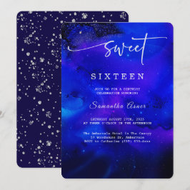 Konglig blå och silver Sweet Sixteen Inbjudningar