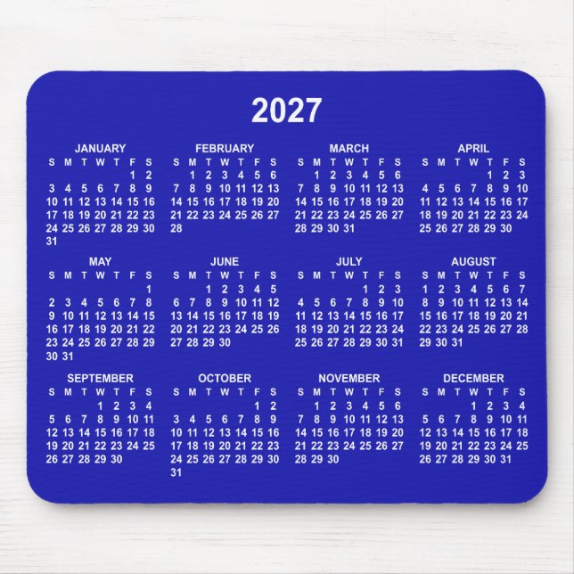 Konglig blå och vit 2027-kalender musmatta (Framsidan)