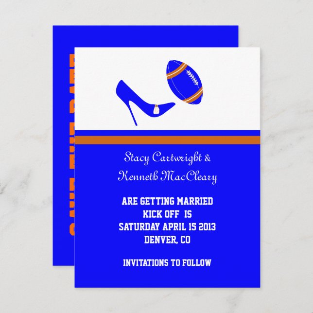 Konglig Blå & Orange Fotboll Spara Datumet Inbjudningar (Fram/baksida)