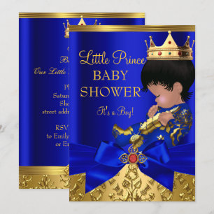Konglig blå röd guld prins pojke baby shower etnis inbjudningar