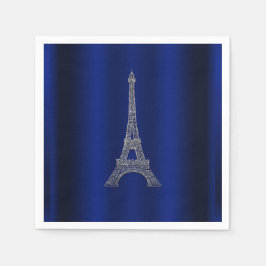 Konglig Blå Silver Eiffeltorn Paris Chic Bröllop Pappersservett