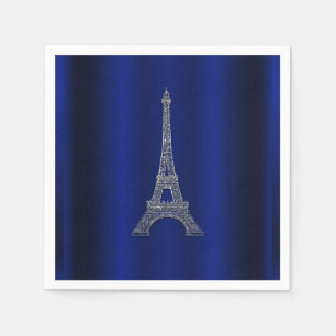 Konglig Blå Silver Eiffeltorn Paris Chic Bröllop Pappersservett