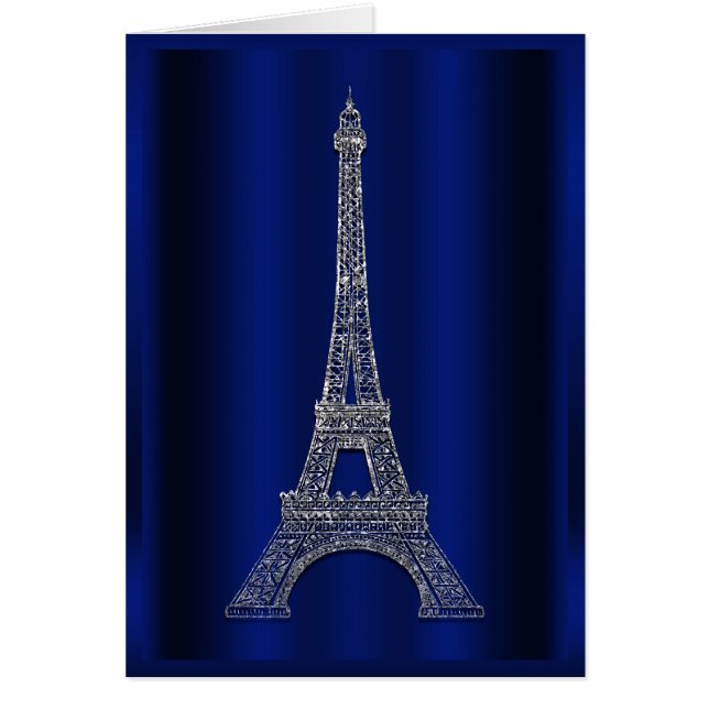 Konglig Blå & Silver Eiffeltornet Paris Tack OBS Kort (Framsidan)