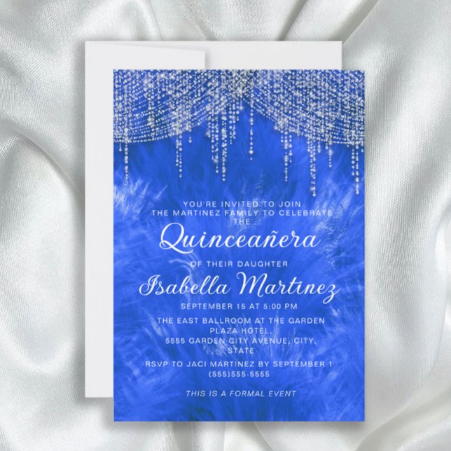 Konglig blå silversträngsljus elegant Quinceañera Inbjudningar (Elegant royal blue and silver string lights Quinceañera invitation)