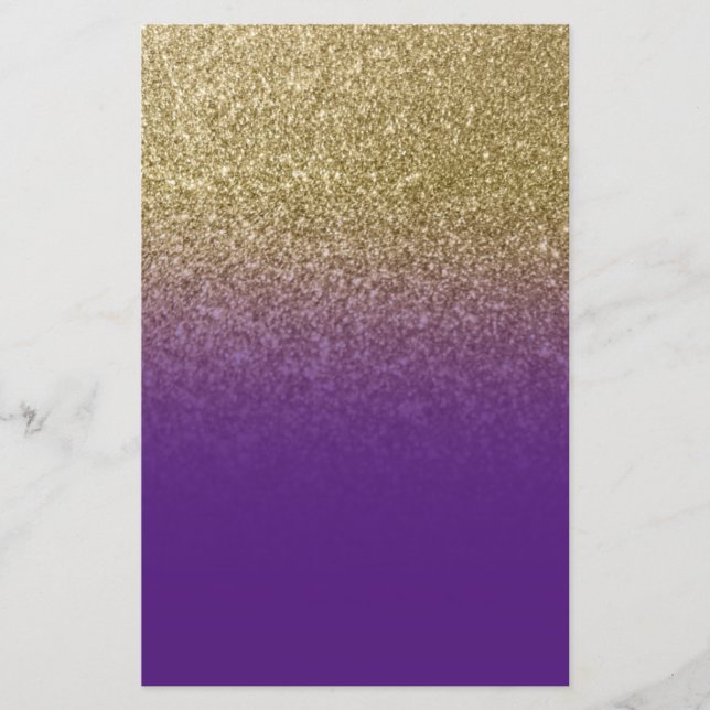 Konglig Lila Guld Ombre Glitter Brevpapper (Framsida)