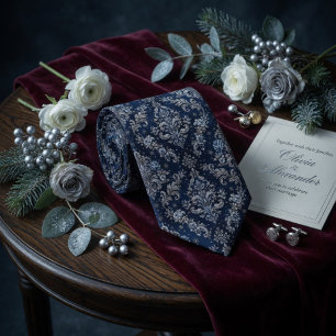 Konglig Midnatt Damast Snö Elegans Slips