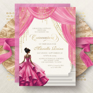 Konglig Sagodröm Hot Pink Quinceanera Inbjudningar