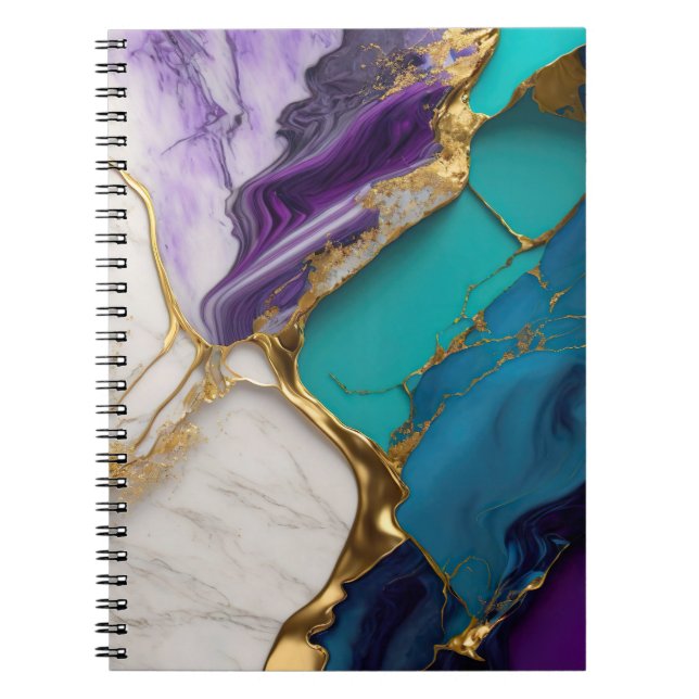 Konglig Teal & Amethyst Marmor med Guldådror Anteckningsbok (Framsidan)
