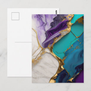 Konglig Teal & Amethyst Marmor med Guldådror Vykort