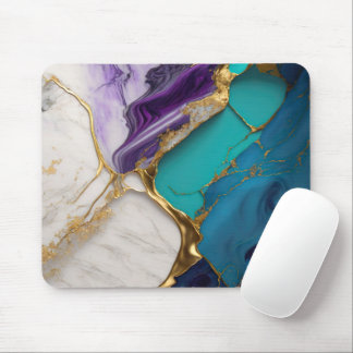 Konglig Teal & Amethystmarmor med guldådror Musmatta