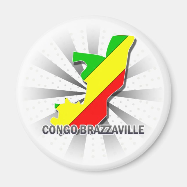 Kongo Brazzaville Flagga Karta 2.0 Magnet (Framsidan)