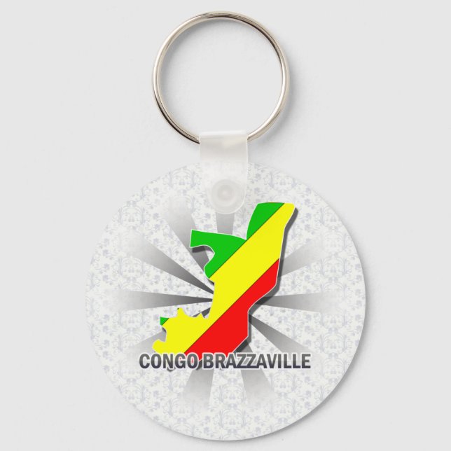 Kongo Brazzaville Flagga Karta 2.0 Nyckelring (Framsida)
