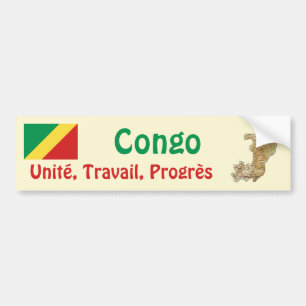 Kongo-Brazzaville Flagga + Karta Bumper Sticker Bildekal