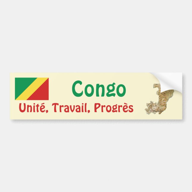 Kongo-Brazzaville Flagga + Karta Bumper Sticker Bildekal (Framsidan)