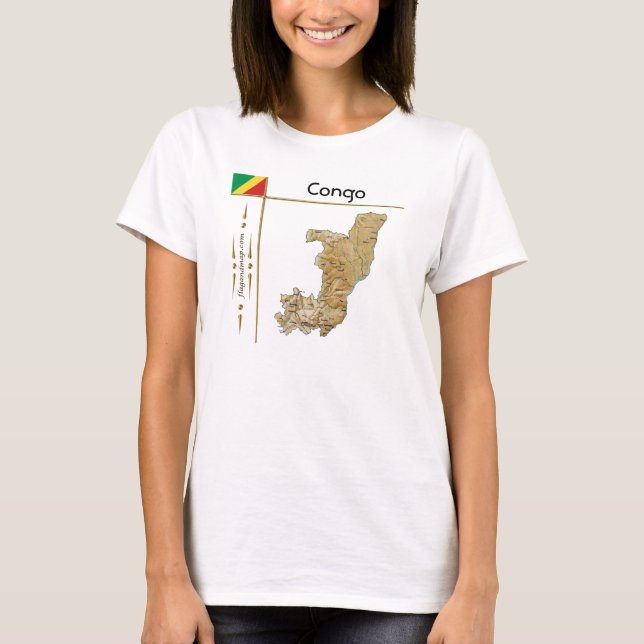 Kongo-Brazzaville Karta + Flagga + avdelning T-Shi T Shirt (Framsida)