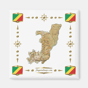 Kongo-Brazzaville Karta + Flaggor Magnet