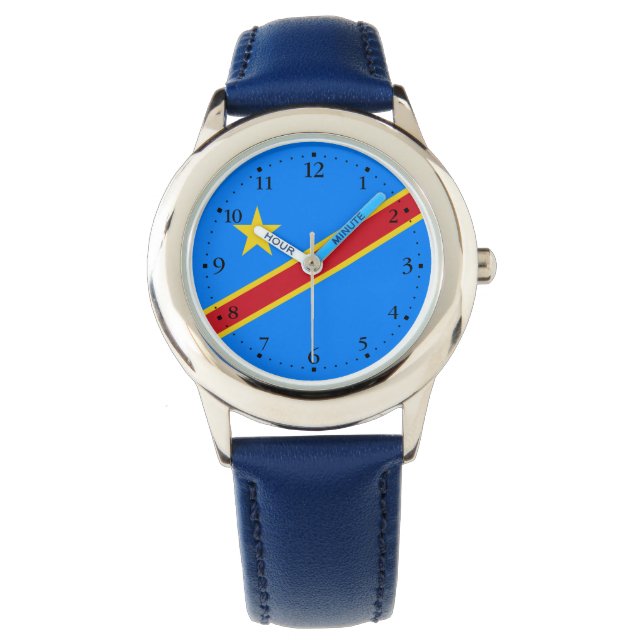 Kongo Kinshasa Flagga Armbandsur (Framsida)
