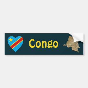 Kongo-Kinshasa Flagga Hjärta + Karta Bildäckslimma Bildekal