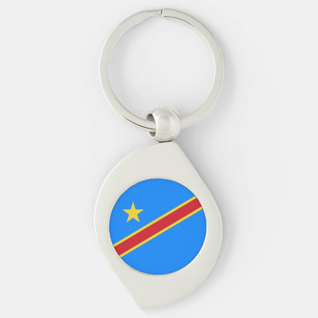 Kongo Kinshasa Flagga Swirl Silverfärgad Nyckelring (Framsidan)