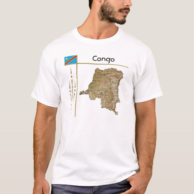 Kongo-Kinshasa Karta + Flagga + avdelning T-Shirt (Framsida)