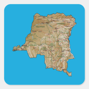 Kongo-Kinshasa Karta Sticker Fyrkantigt Klistermärke