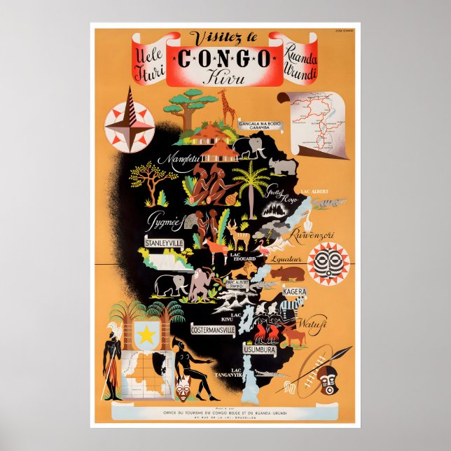 Kongo konst Afrika Resa Poster Afrikansk Karttryck (Framsidan)