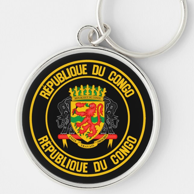 Kongo Round Emblem Rund Silverfärgad Nyckelring (Framsidan)