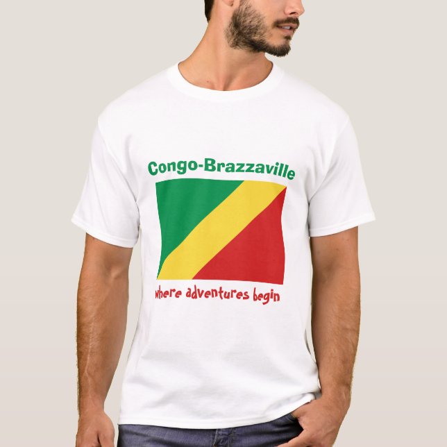 Kongofloden-Brazzaville flagga + Karta + T-shirt (Framsida)